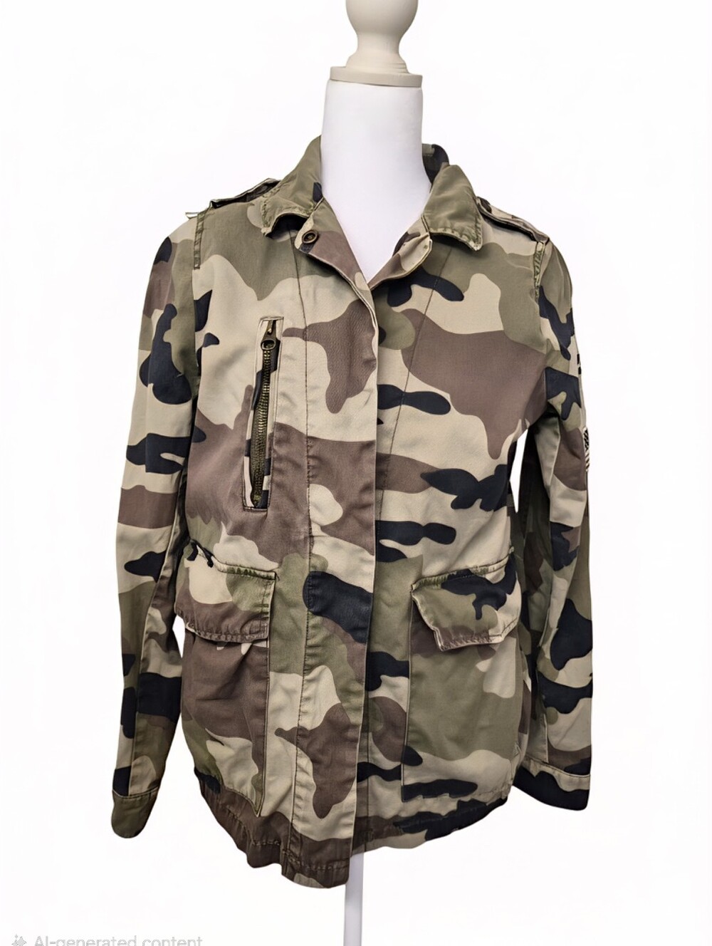 Pull&Bear Women's Camouflage Utility Jacket - Green & Brown Camo
